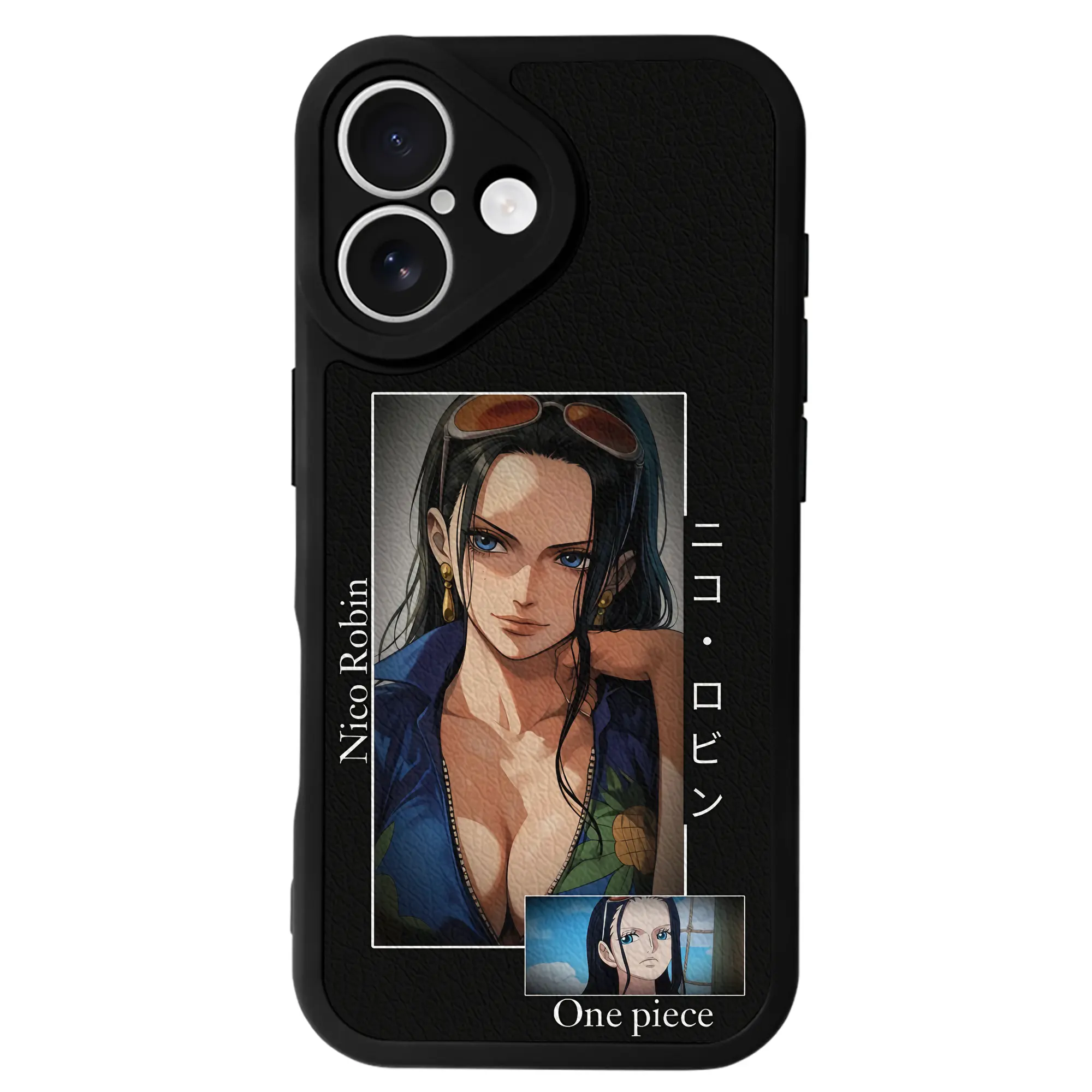 ワンピース グッズ ニコ・ロビン - IPhone 16シリーズ対応 ・ シリコンスマホケース ・ レザー調 ・ 高精度フィット ・ 耐衝撃 ・ ワイヤレス充電対応 ・ 精密カット